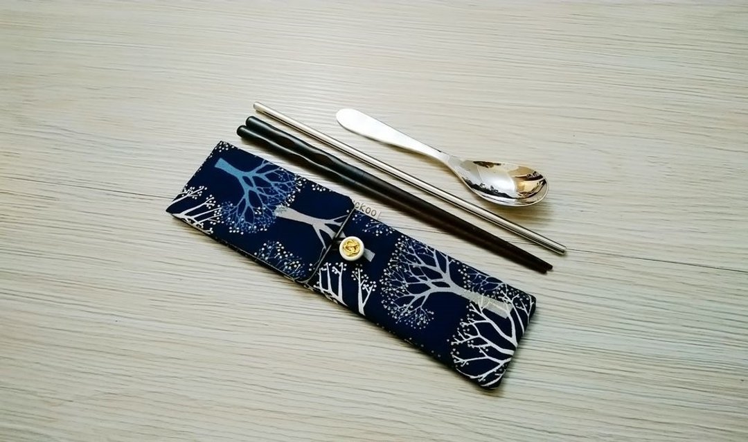环保餐具收纳袋 筷子袋 组合筷专用 双层筷袋 樱花树 - 餐刀/叉/匙组合 - 棉 