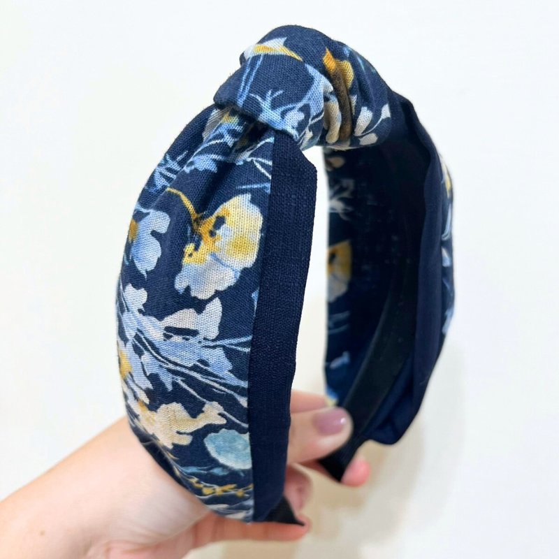 水彩晕染花绘三层纱 高弹力 扭结发箍 少量制作 手作发 - 发带/发箍 - 棉．麻 蓝色
