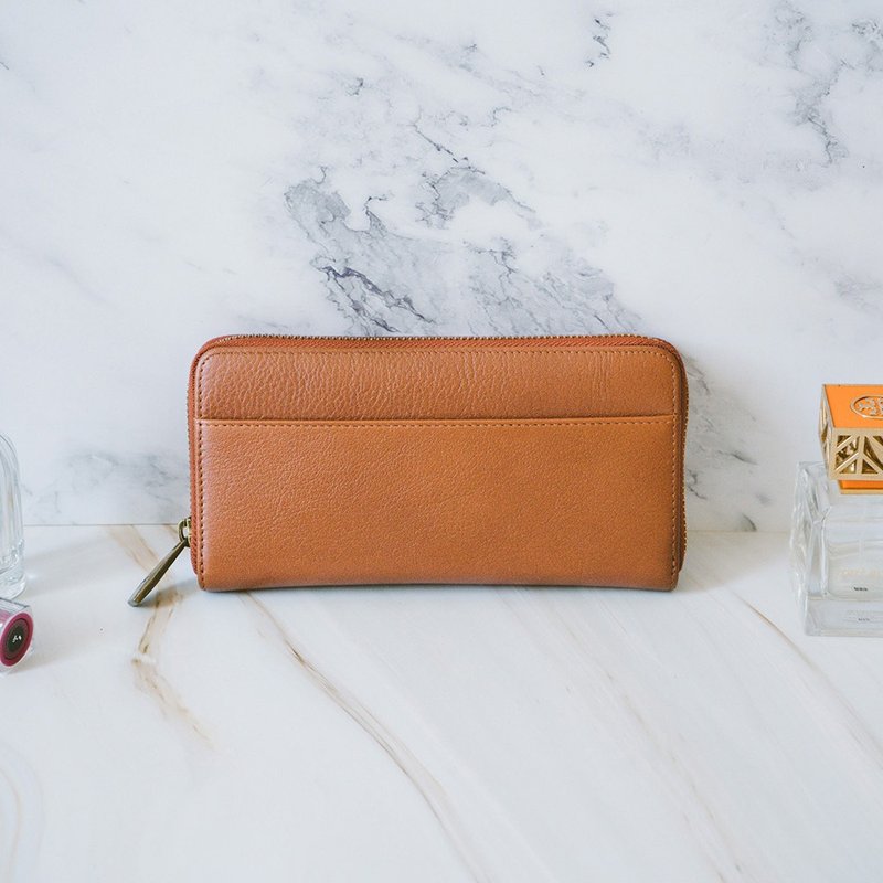 【礼盒】真皮简洁长夹 B19-633 棕 - 皮夹/钱包 - 真皮 橘色