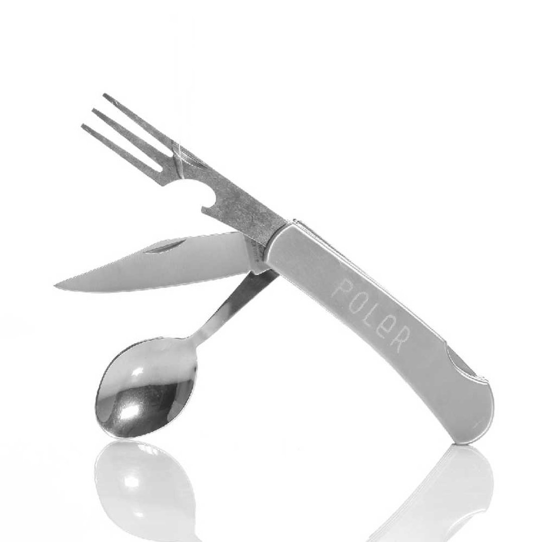 POLER HOBO KNIFE 随身收纳可拆三件式钢刀叉餐具组 - 露营用品 - 防水材质 银色
