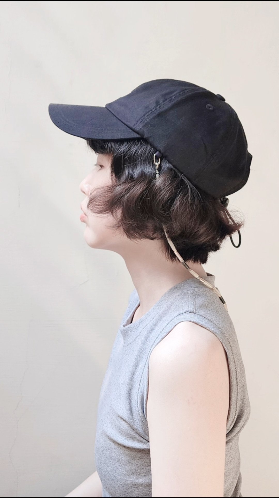 BEADED CAP CORD BASEBALL CAP 串珠帽绳黑单宁棒球帽 - 帽子 - 棉．麻 黑色