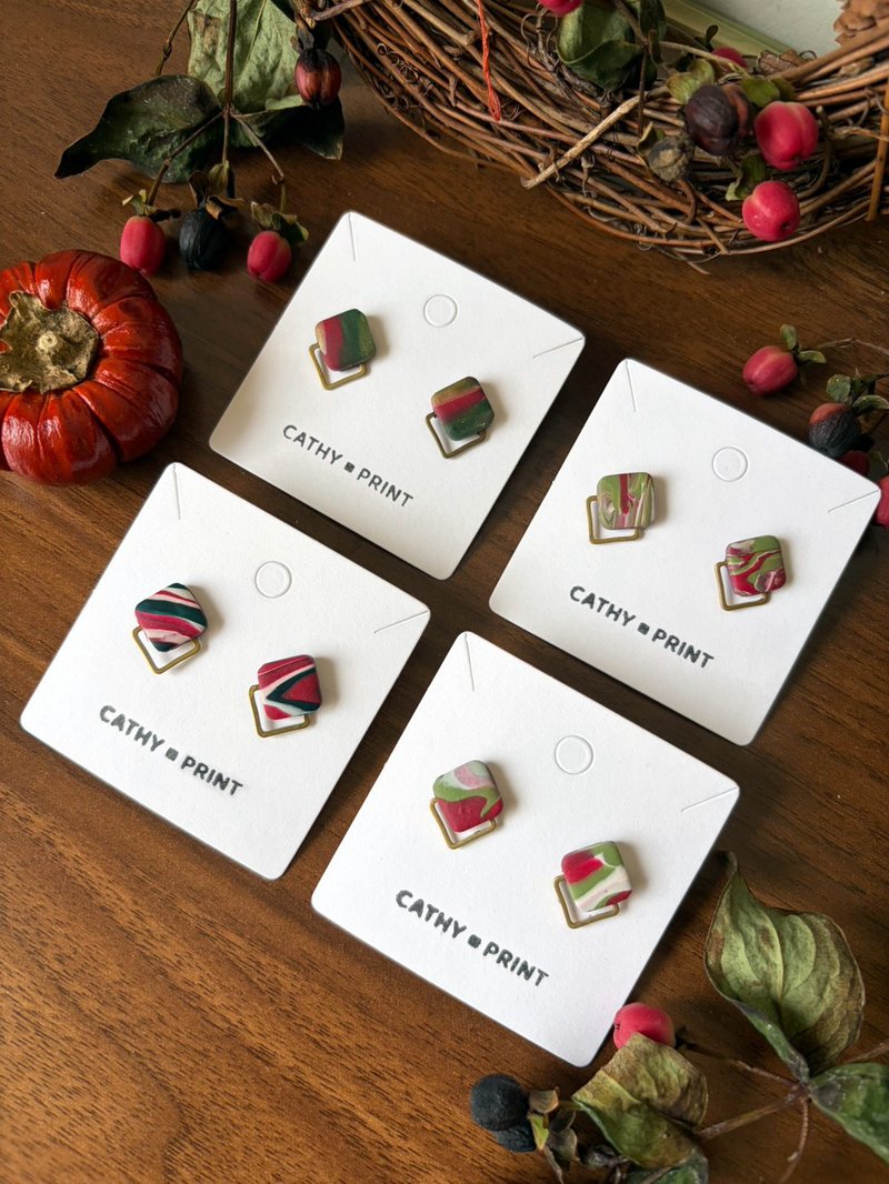 圣诞限定-个性铜框耳环 - 耳环/耳夹 - 其他材质 