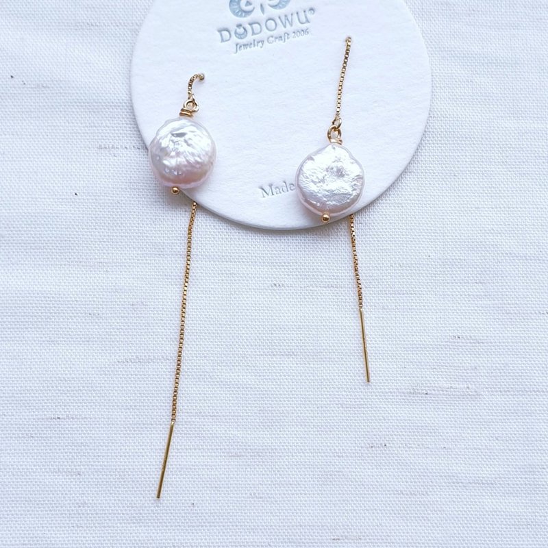 │14kgf轻珠宝│天然变形淡水珍珠  仙女风  舒适美丽又好搭配 - 耳环/耳夹 - 珍珠 