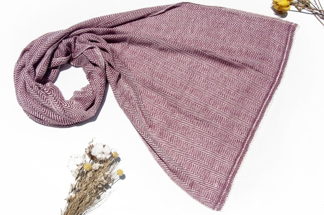 喀什米尔Cashmere 针织围巾 纯羊毛围巾 手织围巾 编织围巾-山丘 - 围巾/披肩 - 羊毛 多色
