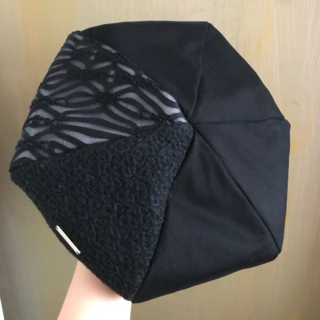 Beret 贝雷帽 | 画家帽 | 六边剪裁 | 黑色暗纹布配Mesh - 帽子 - 棉．麻 黑色