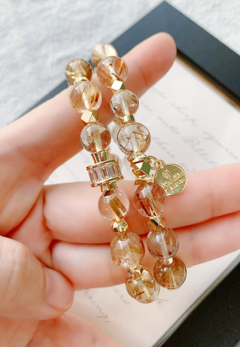 清透体咖啡钛晶/金发晶 手作设计款能量水晶手链 - 手链/手环 - 水晶 