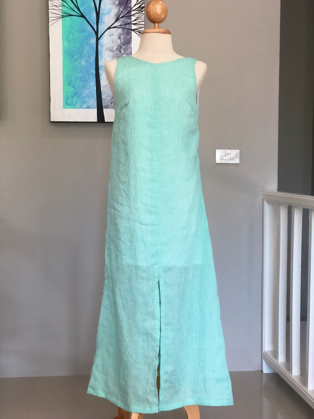 Classic Green Linen Maxi Dress | Long Dress - 洋装/连衣裙 - 亚麻 绿色