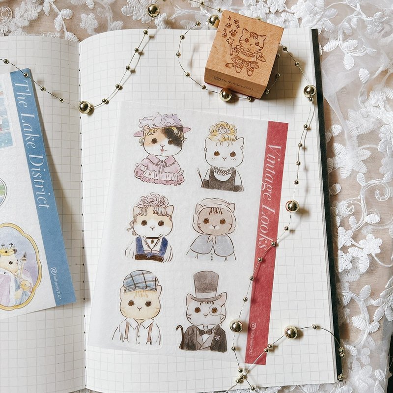 原创贴纸 和纸 手帐 猫 复古 英伦 英国 贵族 插画 旅游 文具 - 贴纸 - 纸 多色