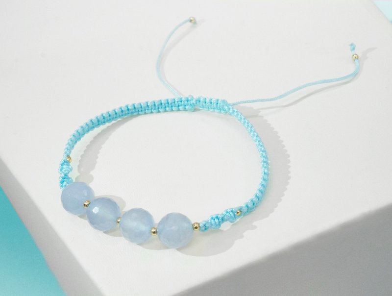 Edith & Jaz • 手织系列 - 蓝玉髓编织手环 (粉蓝色绳) - 手链/手环 - 宝石 蓝色