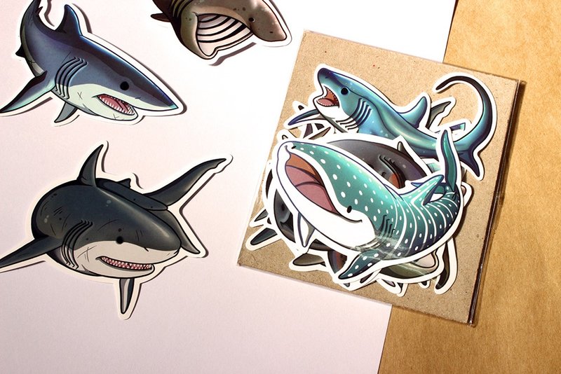 豆腐鲨点点 spot whale shark 10种鲨鱼组合包  (贴纸/鲸鲨/鲨鱼) - 贴纸 - 纸 