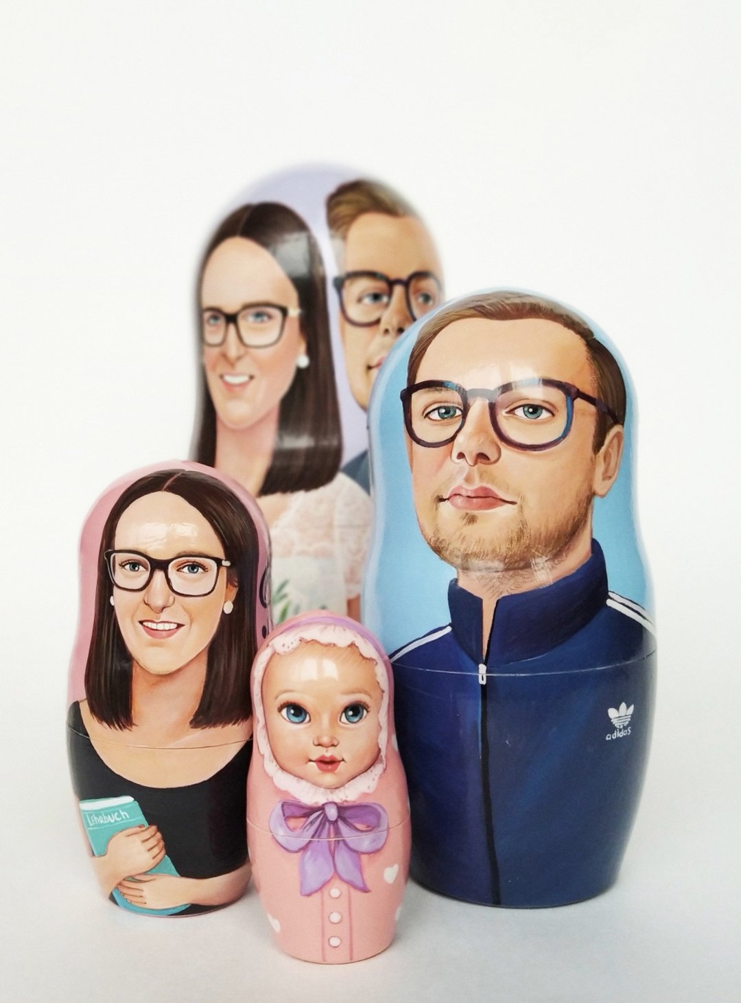 Custom Nesting Dolls, Russian doll, Matryoshka, Family portrait, Portrait Dolls - 玩偶/公仔 - 木头 粉红色