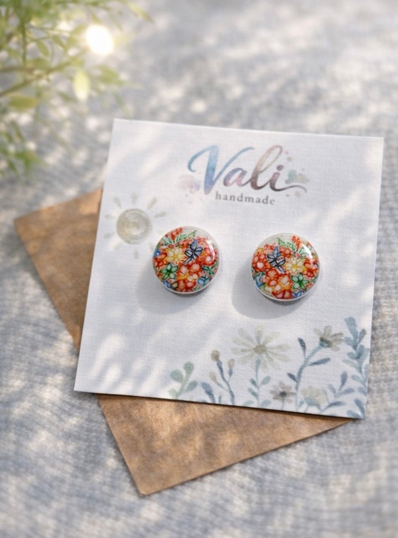 Vali 原创 - 新丁花原色、蓝染 - 耳环/耳夹 - 不锈钢 