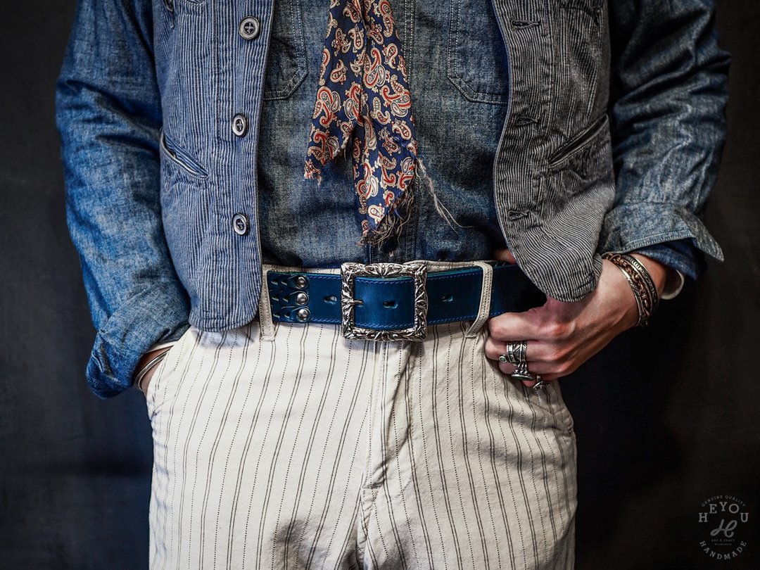 Chained Leather Belt 锁甲皮革腰带 - 皮带/腰带 - 真皮 蓝色