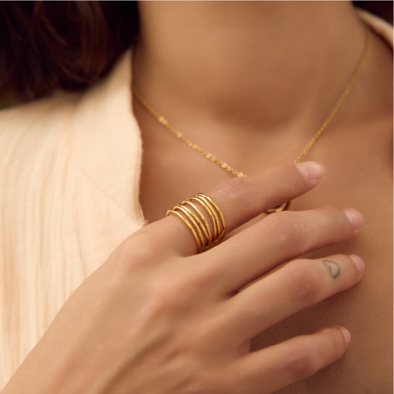 Elements 层次开口戒指 - 戒指 - 不锈钢 金色