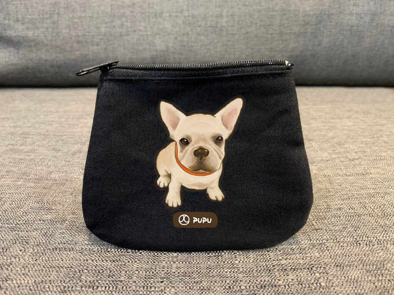 法斗-坐姿—零钱包—台湾制—拉链钞票卡片-苍蝇星球插画 - 零钱包 - 棉．麻 咖啡色