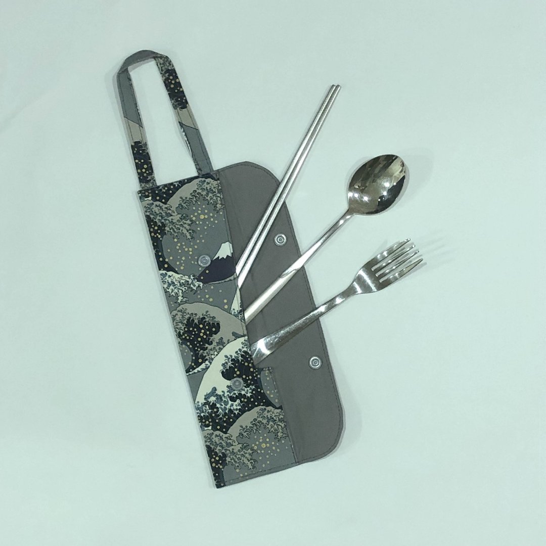 提把环保餐具套-深灰浮世绘 - 筷子/筷架 - 棉 灰色
