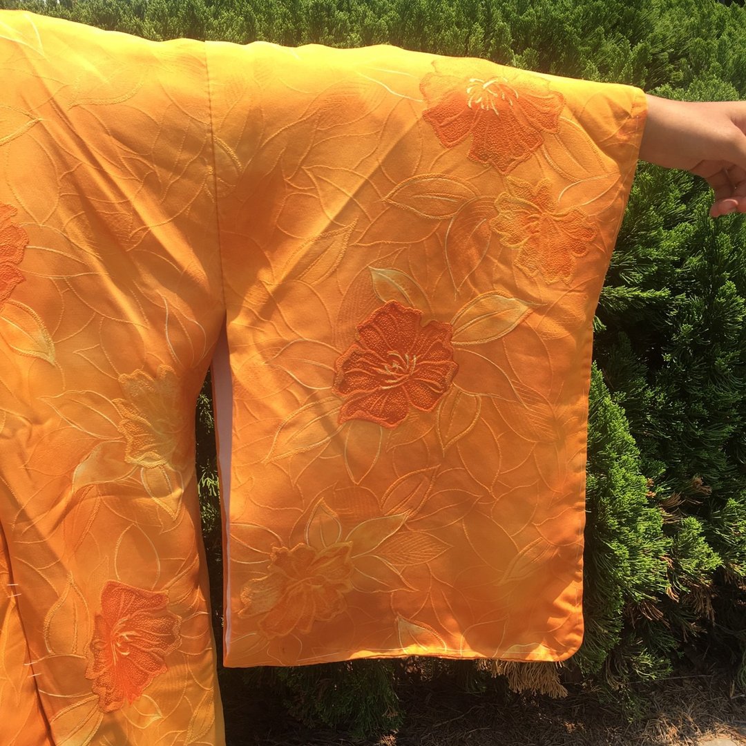 橙花日本和风和服古着羽织外套 - 女装休闲/机能外套 - 丝．绢 