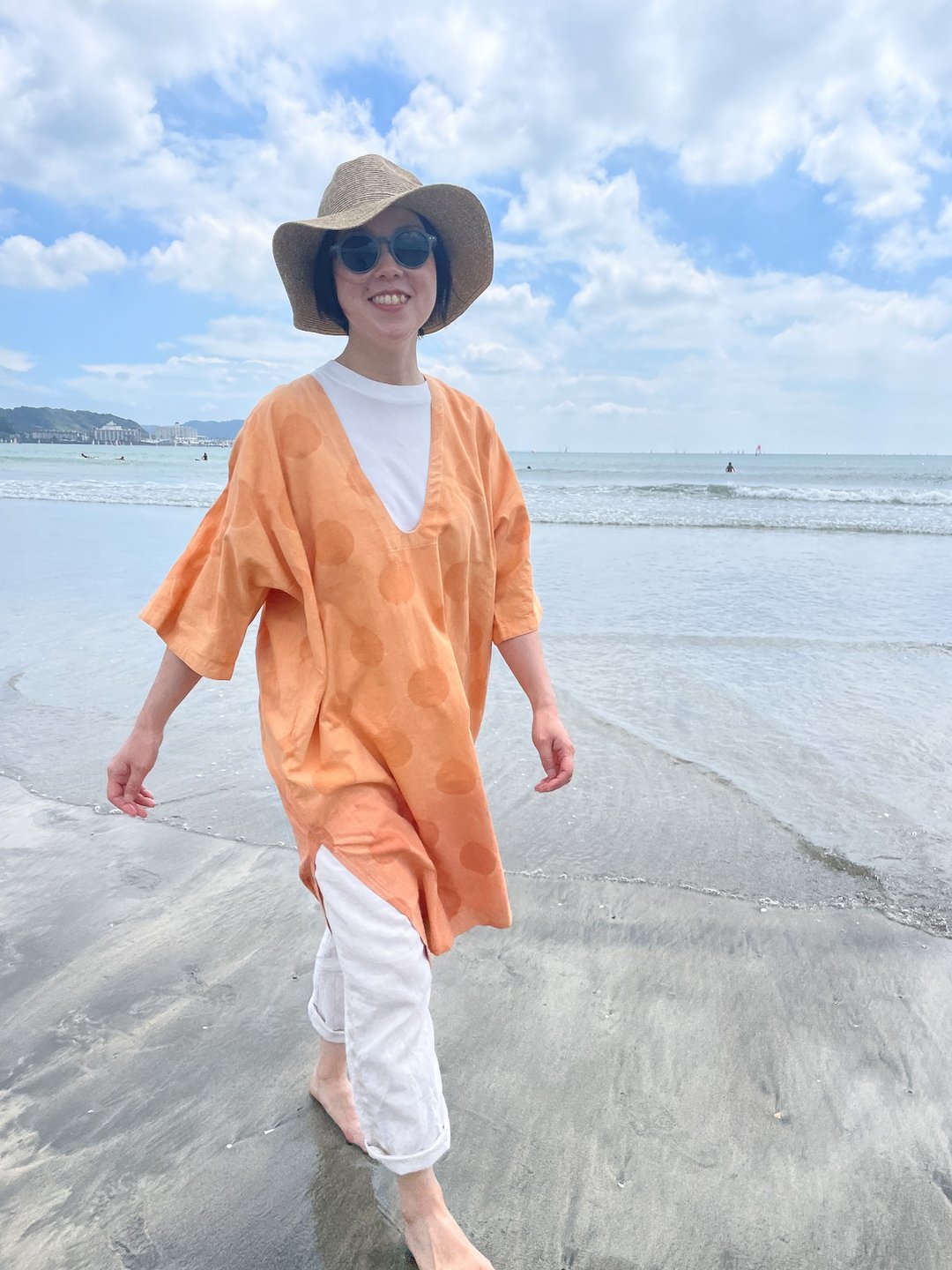 Made in Japan A mud-dyed pullover dress with a relaxed mood and a clean oversized neck. - 洋装/连衣裙 - 棉．麻 橘色