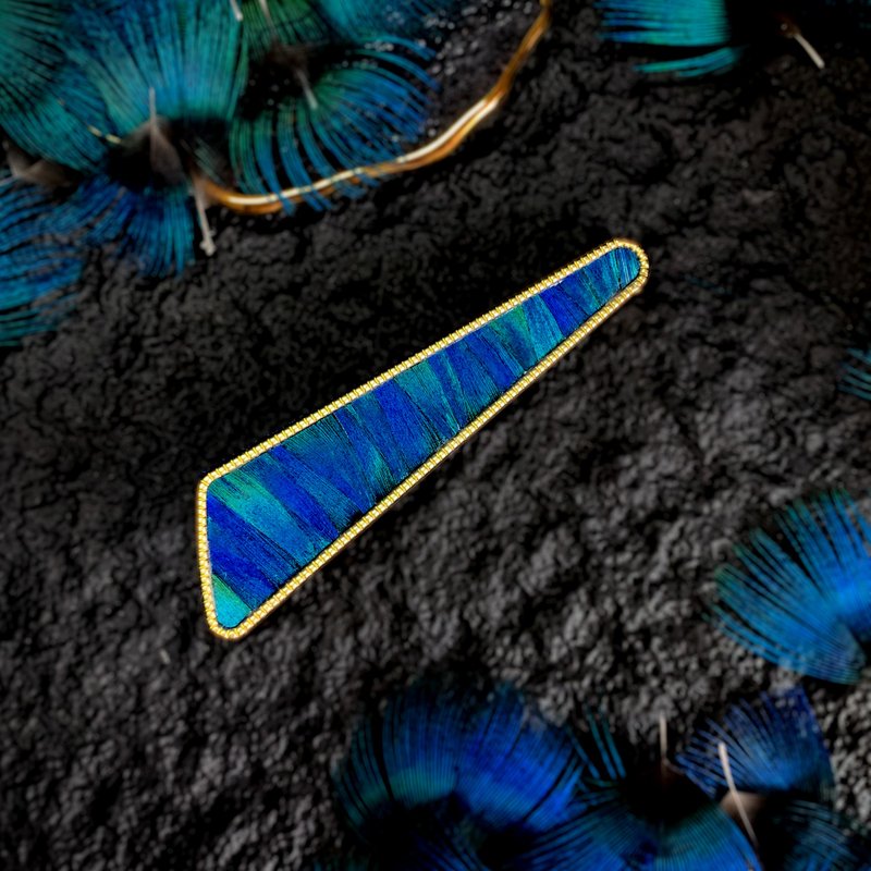 【手作】点翠工艺 孔雀羽毛镶嵌几何发夹 款式1 - 发饰 - 玫瑰金 