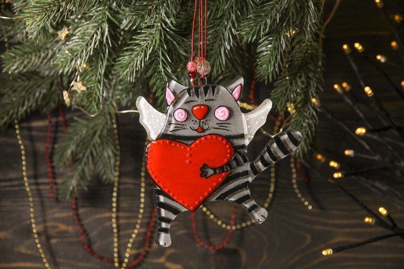 可爱猫咪艺术玻璃面板彩绘多彩个人化家居装饰独特礼物 - 墙贴/壁贴 - 玻璃 灰色