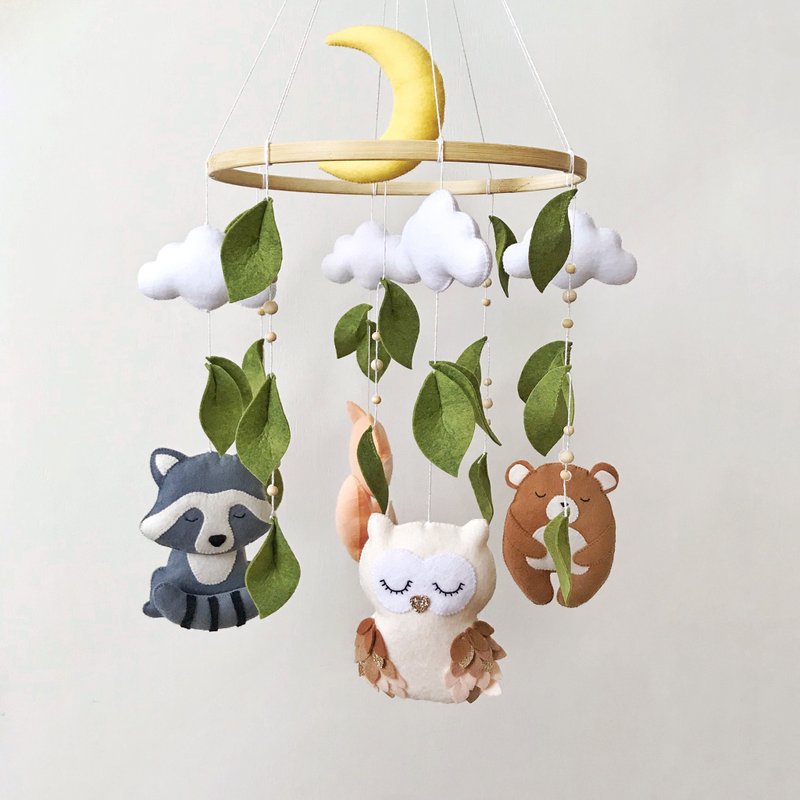 林地床铃森林动物婴儿床吊饰毛毡托儿所床铃新生儿礼物婴儿房装饰 - 玩具/玩偶 - 环保材料 灰色