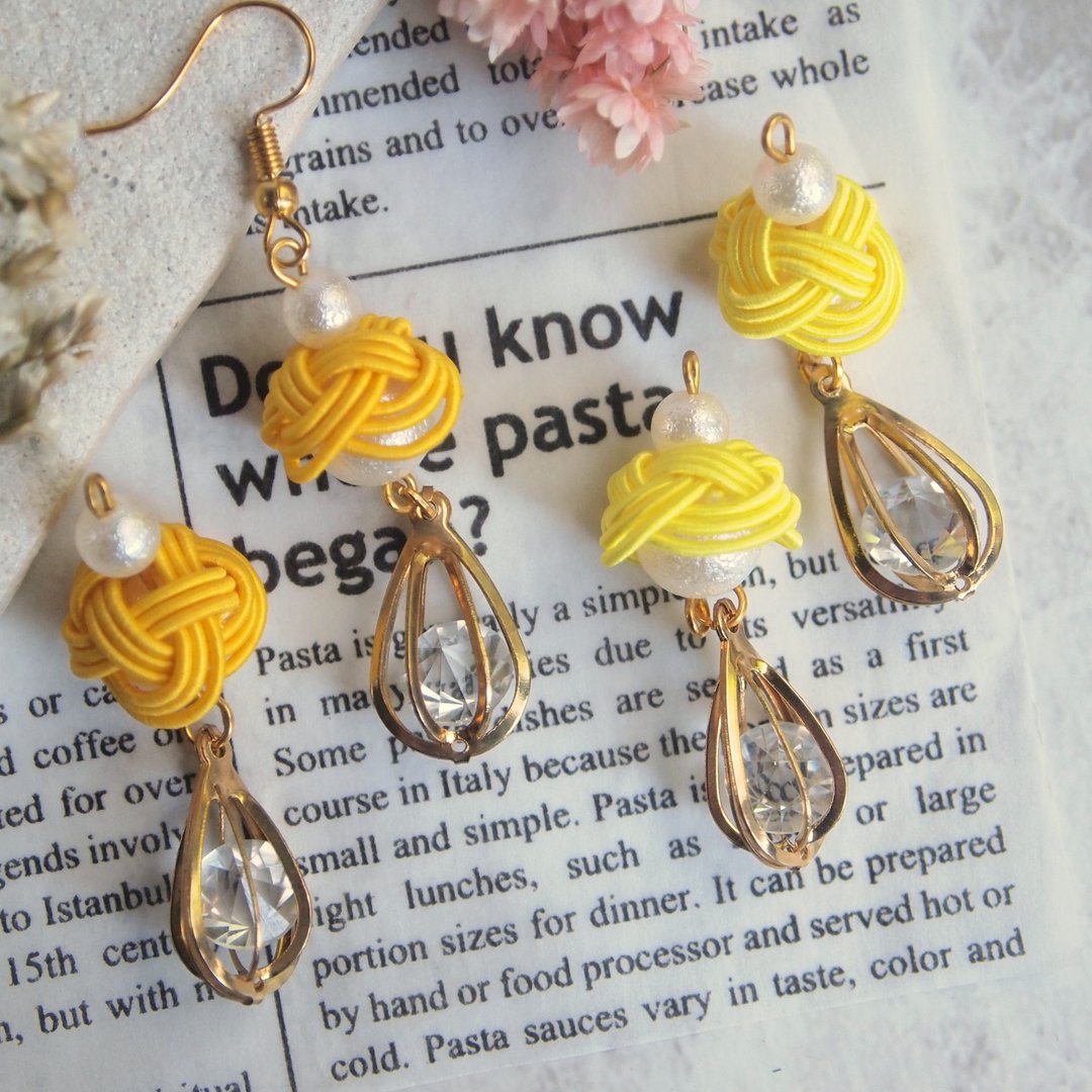 [Clip-On /earrings] Mizuhiki yellow (or orange) Suzuran - 耳环/耳夹 - 纸 黄色