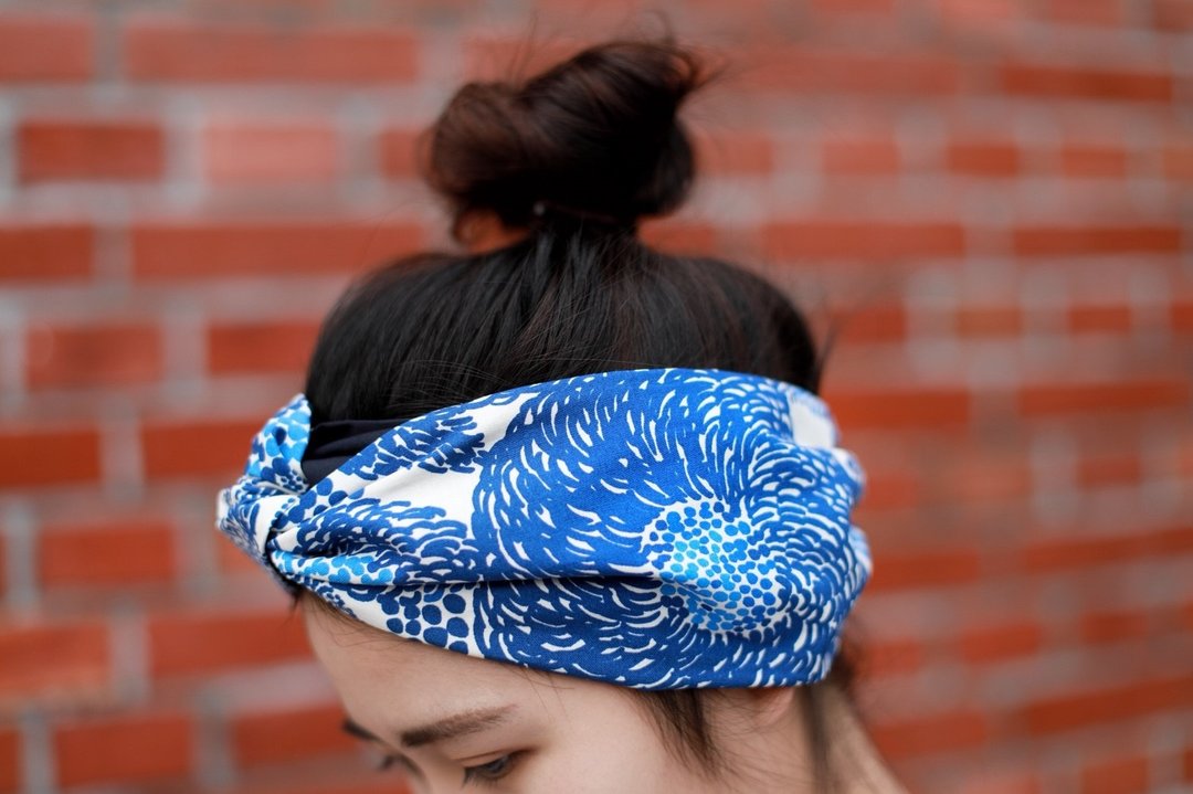粼粼 巾帽式 x 芬兰系列 松紧极宽版/手工发带 - 发带/发箍 - 棉 蓝色