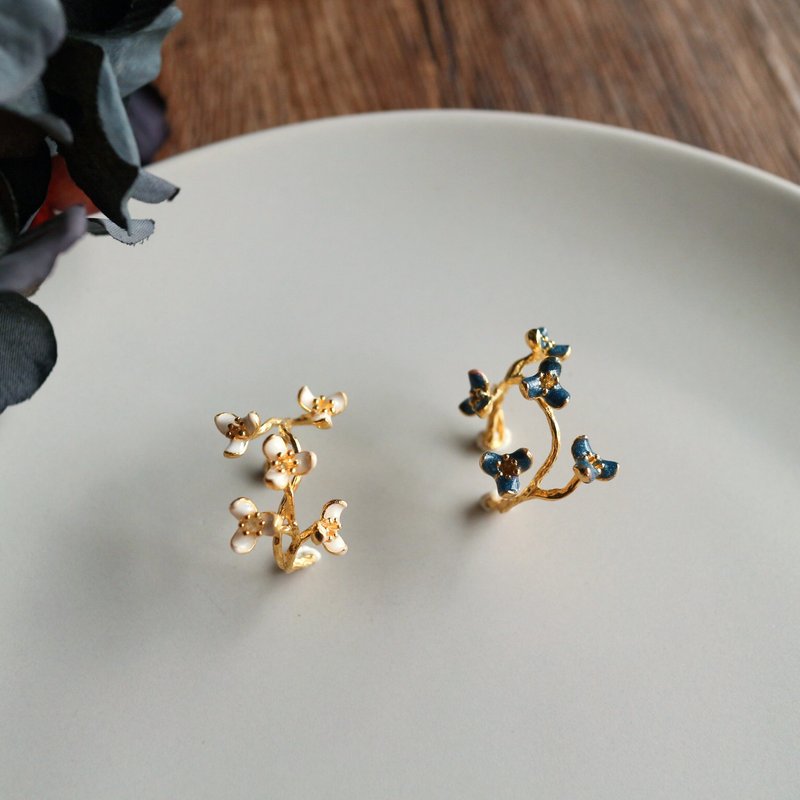 耳骨夹/戒指2ways一2用式树枝耳骨夹耳夹耳环 - 耳环/耳夹 - 贵金属 白色