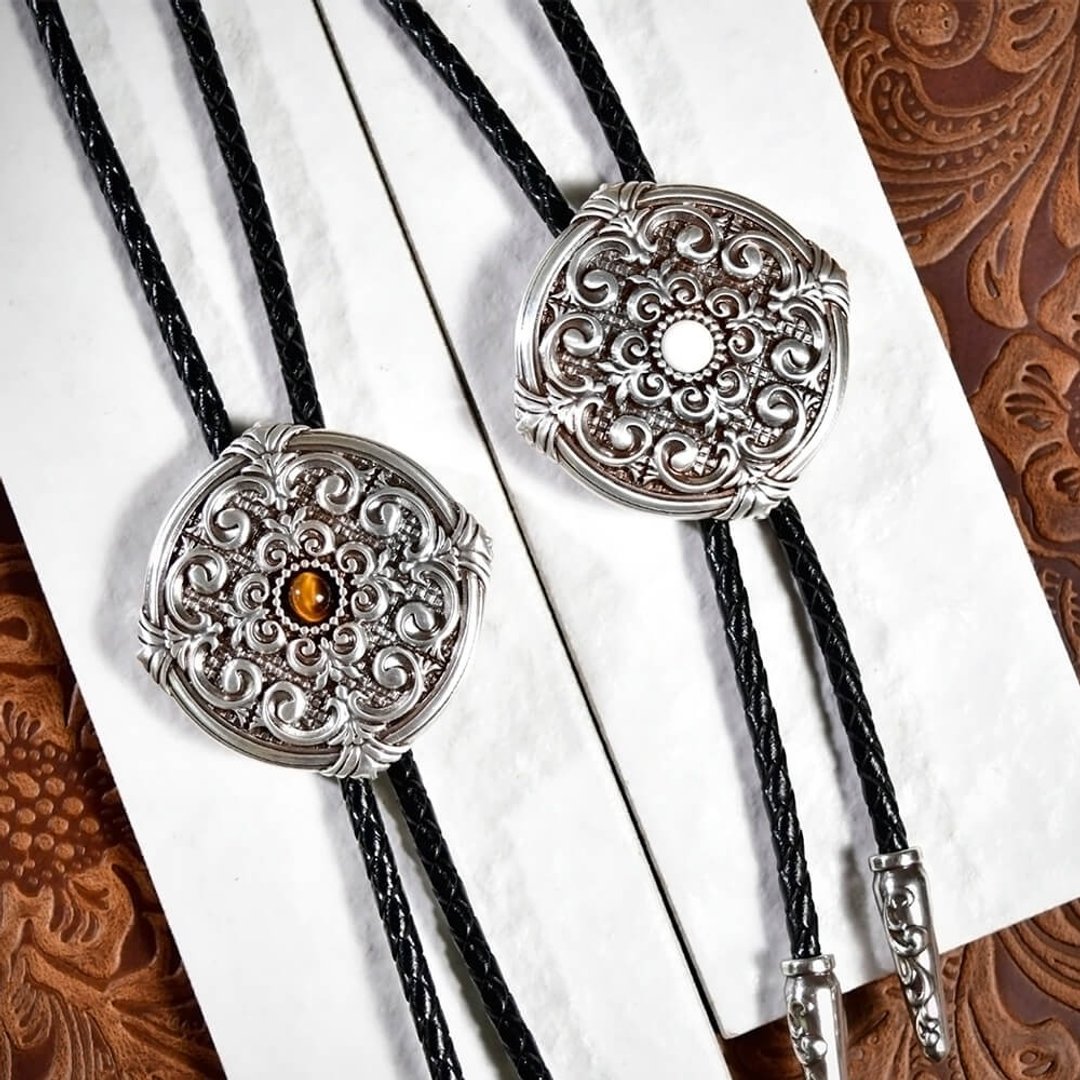 云漾卷纹 保罗领带 Bolo Tie 真皮领绳 皮革项链 长项链 - 领带/领带夹 - 真皮 银色