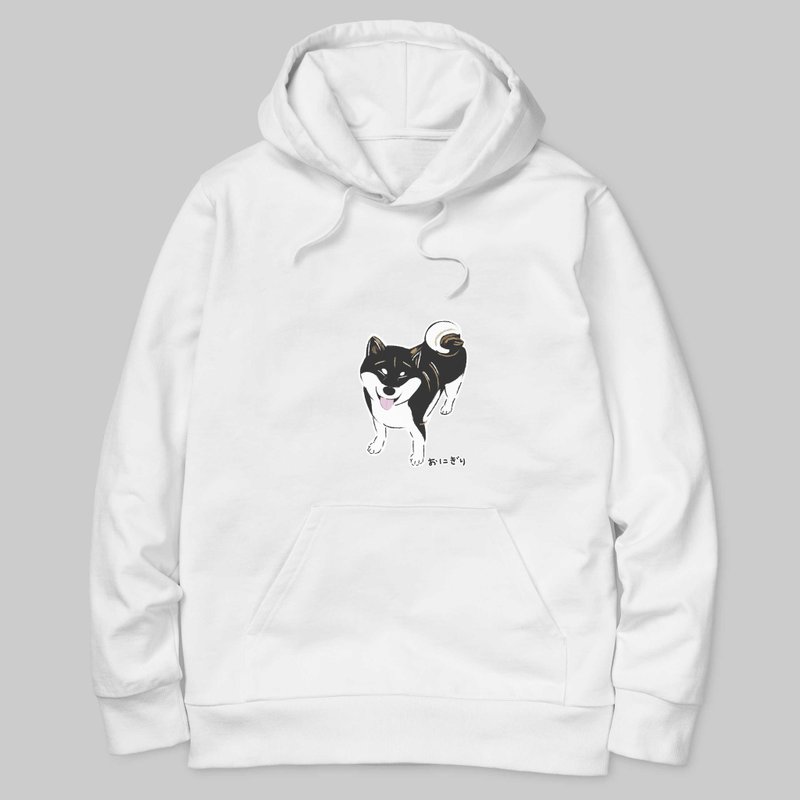 Shiba Inu Hoodie 小饭团  招牌笑笑黑柴 内磨毛 暖暖帽T - 中性连帽卫衣/T 恤 - 棉．麻 白色