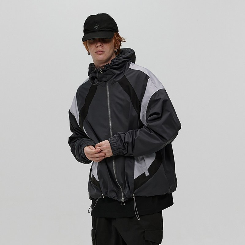 MOKACME 23FW 秋冬拼色结构功能性运动连帽风衣外套clean fit - 男装外套 - 聚酯纤维 灰色