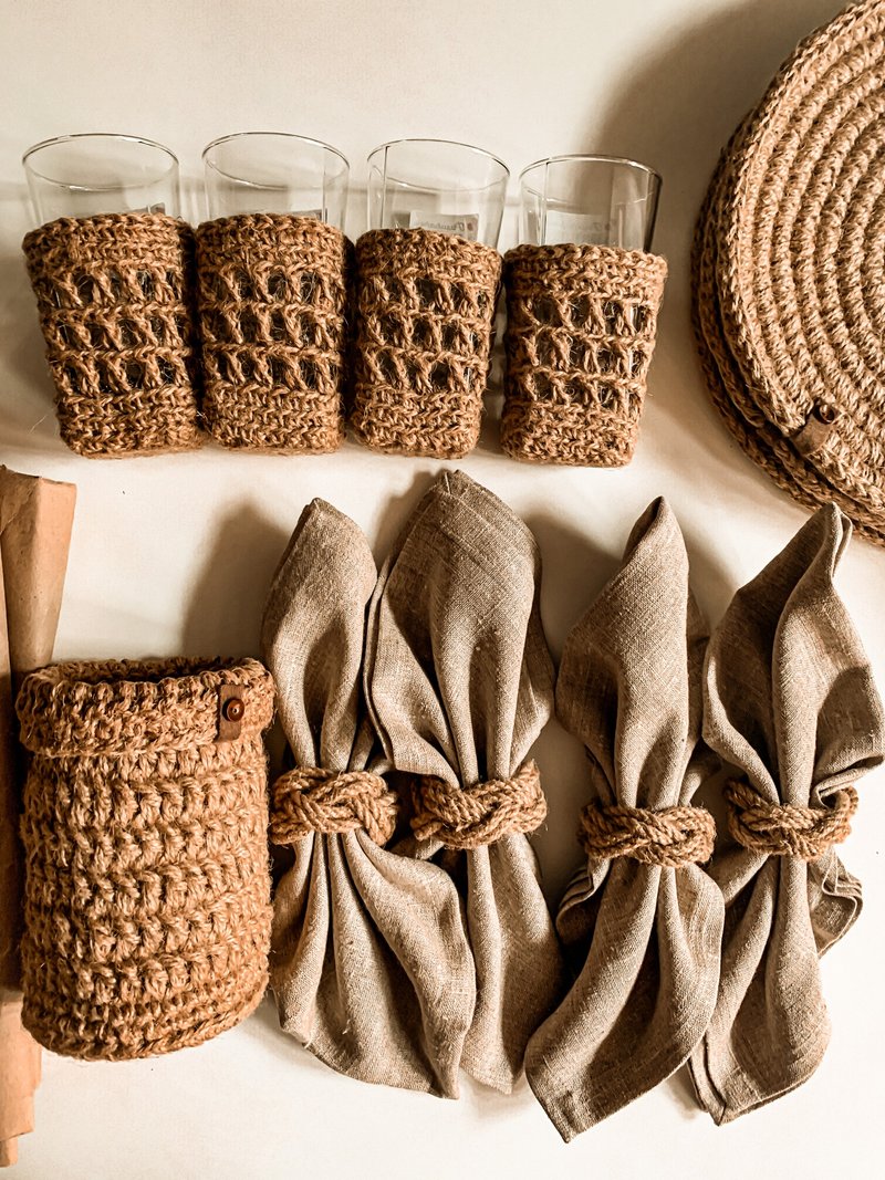 方形北欧风格亚麻餐巾 亚麻餐巾 - 餐垫/桌巾 - 棉．麻 卡其色