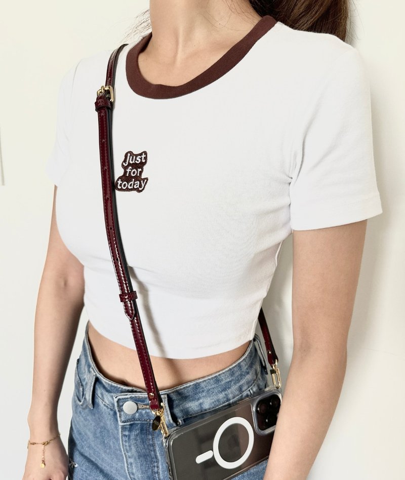 【MISIA】449 Body Strap 漆皮皮革长背带-勃根地红 - 手机配件 - 人造皮革 