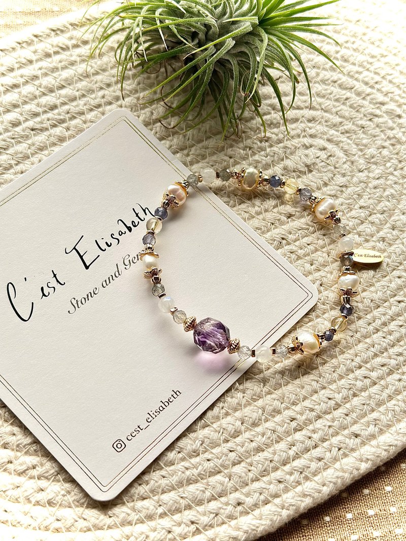 Lavender Vibes - 钻切紫超七淡水珍珠月亮石拉长石14k包金手链 - 手链/手环 - 水晶 