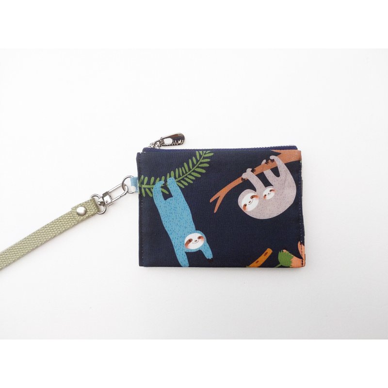 韩系 树獭 颈挂三层零钱包 - 零钱包 - 棉．麻 蓝色