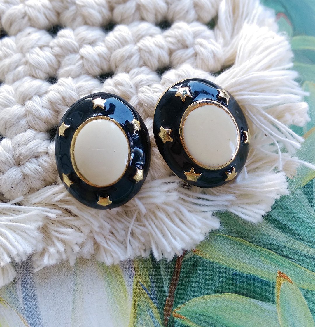 Vintage Jewelry 西洋古董饰品 简洁 珐琅 几何 普普 针式耳环 - 耳环/耳夹 - 其他金属 金色
