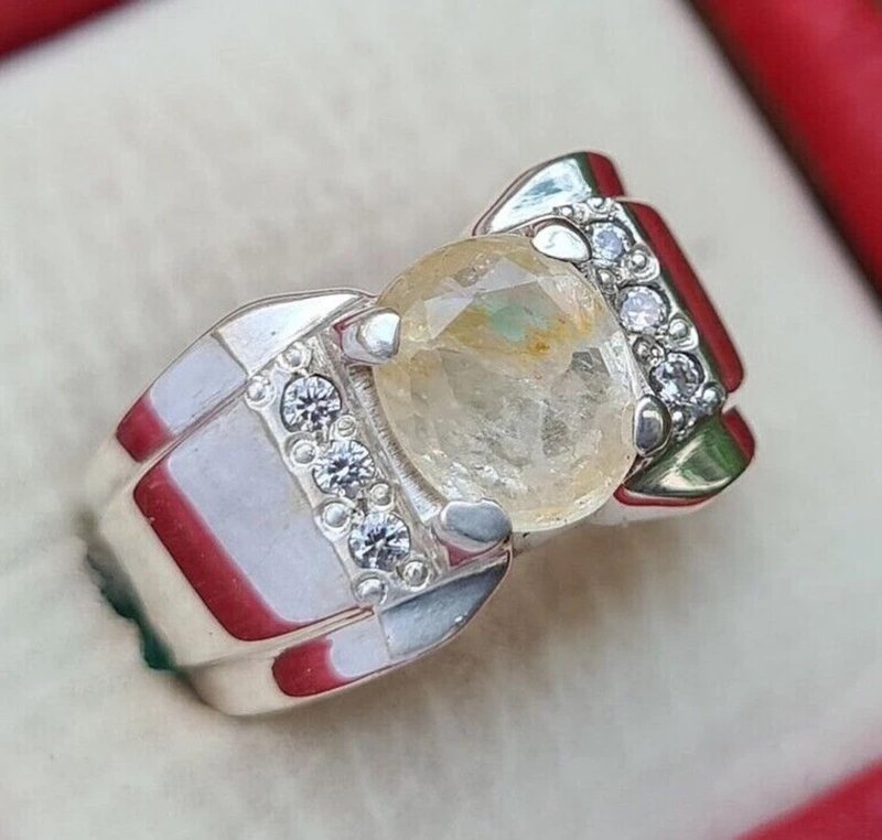 锡兰蓝宝石普卡拉石戒指 未加热 未处理 黄色普卡拉石戒指 蓝宝石 - 戒指 - 宝石 黄色