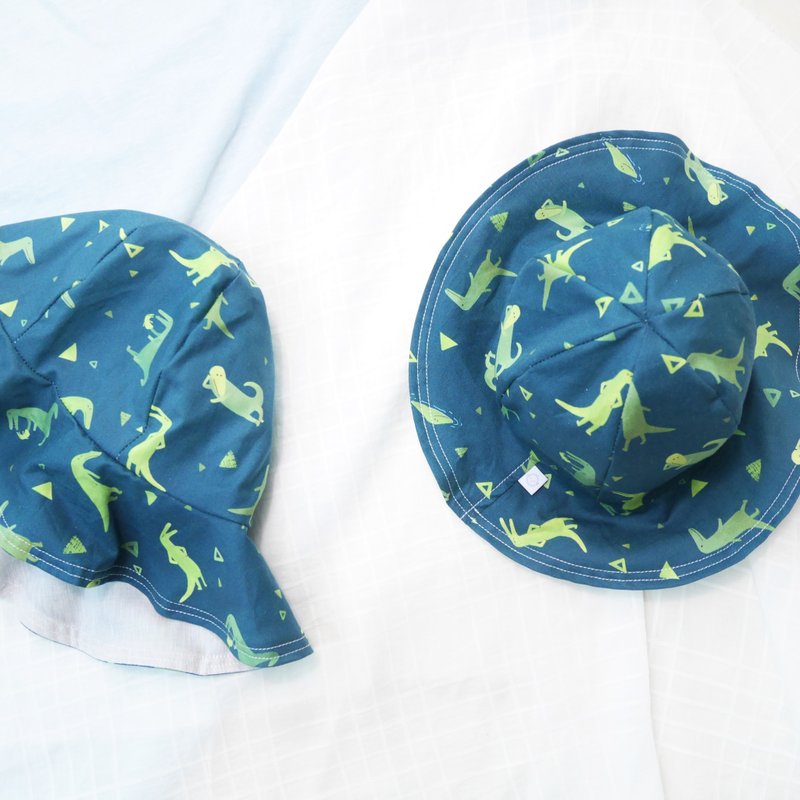 轻透感 宽帽沿圆顶亲子帽 | 草原恐龙 - 帽子 - 棉．麻 绿色