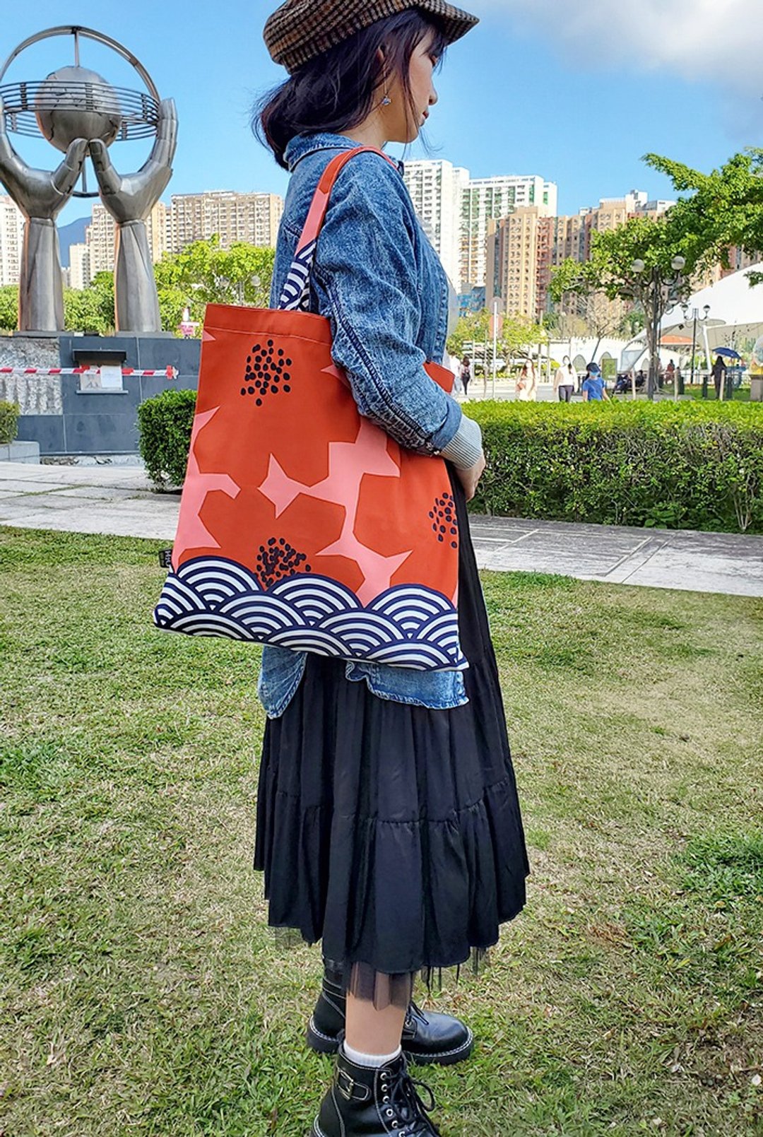 canvas tote bag, big red flower bag - 手提包/手提袋 - 聚酯纤维 