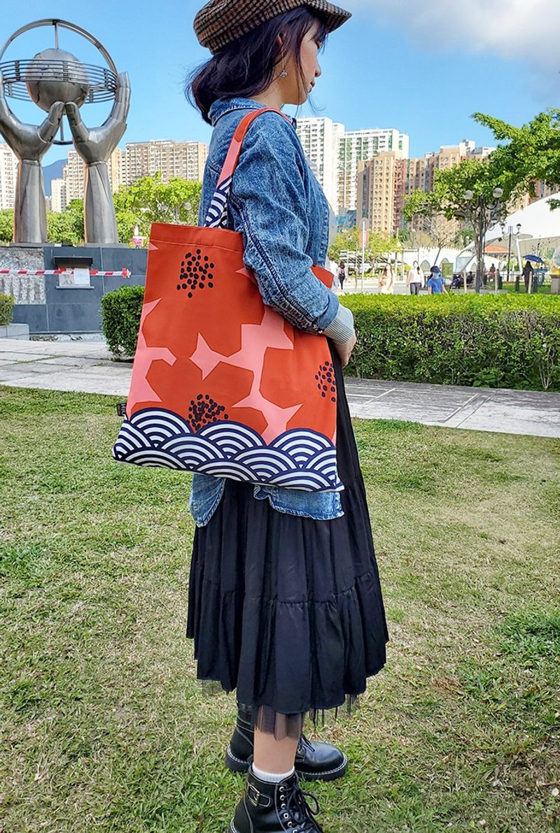 canvas tote bag, big red flower bag - 手提包/手提袋 - 聚酯纤维 