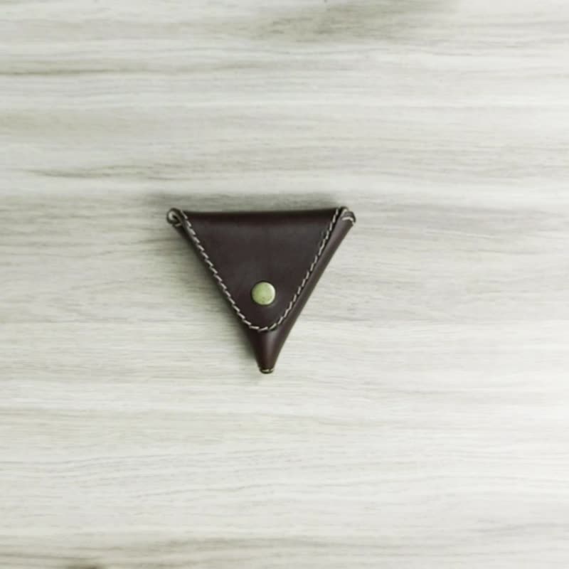 手工皮件 | 定制化礼物 | 植鞣革-三角形零钱包 - 零钱包 - 真皮 咖啡色