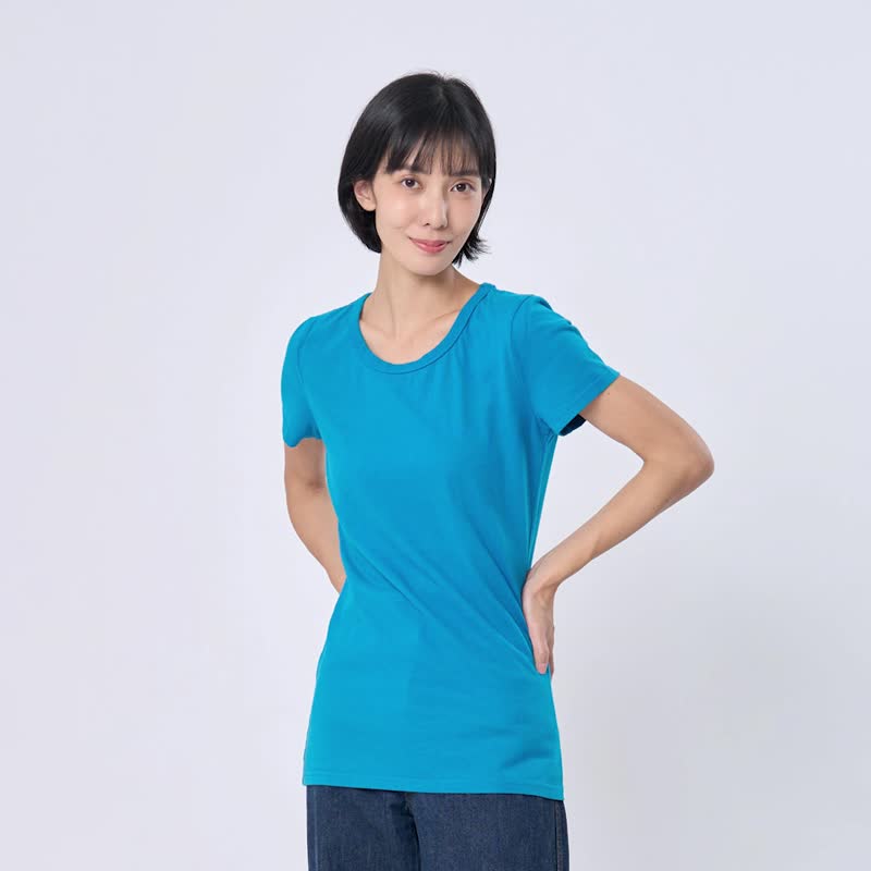 Blue Monday  蜜桃棉 女T 水绿 - 女装 T 恤 - 棉．麻 蓝色