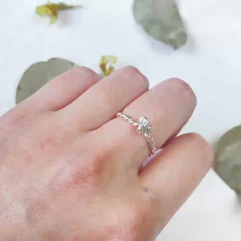 情人结 | 纯银戒指 开放式 手作银饰 情人礼物 生日礼物 - 戒指 - 纯银 银色