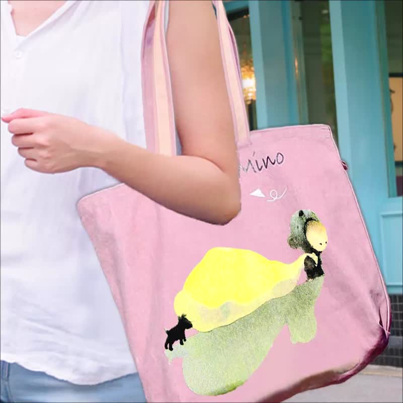 旅行收纳横式大托特袋 小米拉袋子款插画肩背包 仿麂皮 厚帆布 - 侧背包/斜挎包 - 其他材质 多色