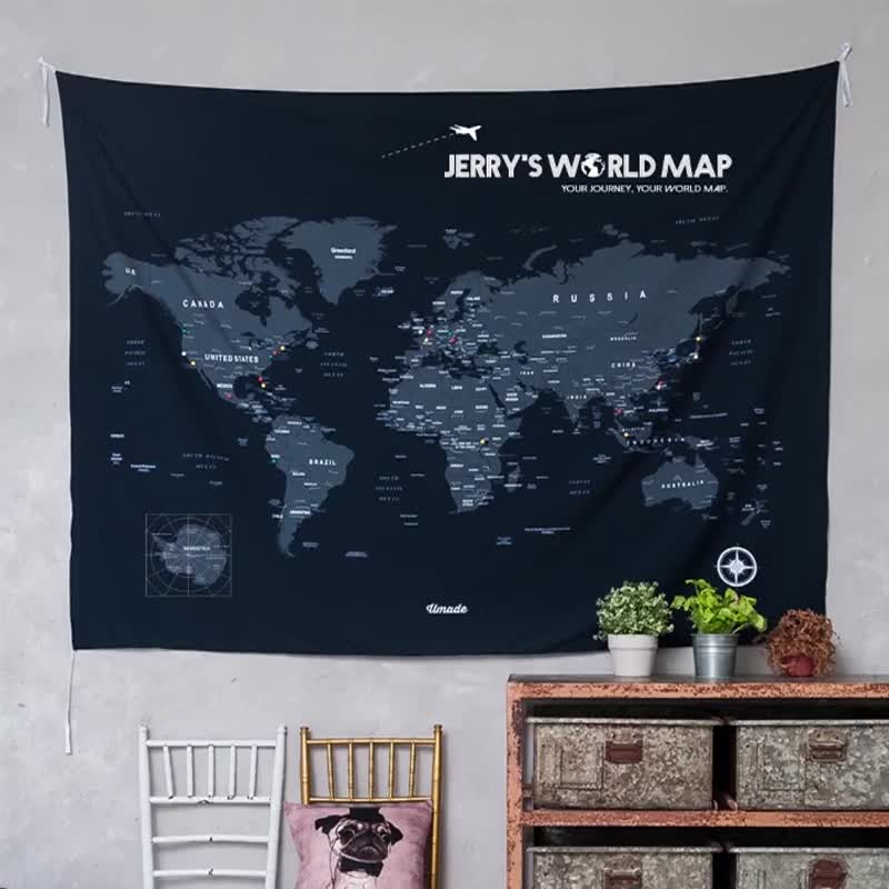 世界地图 - 专属订制世界实木框海报 - 月白灰 (定制化礼物 生日礼物 - 海报/装饰画/版画 - 纸 多色