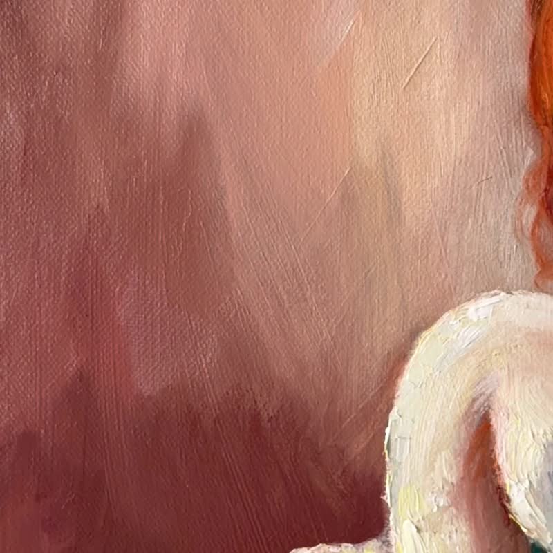 女孩与天鹅 油画原创 画布画作，天鹅壁饰，儿童肖像 - 墙贴/壁贴 - 棉 多色