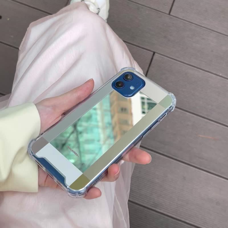 iPhone 18 全包银色镜面 | 大地色四边条子图案 | 透明防摔软手机壳 - 手机壳/手机套 - 塑料 卡其色