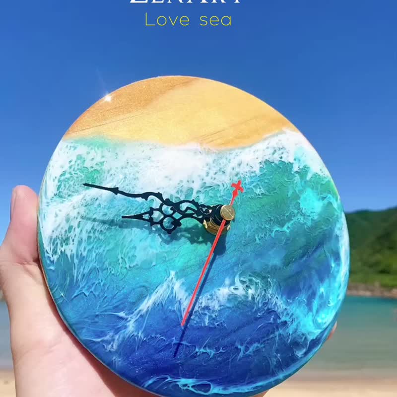 心灵海浪原木木质时钟 - 时钟/闹钟 - 木头 蓝色
