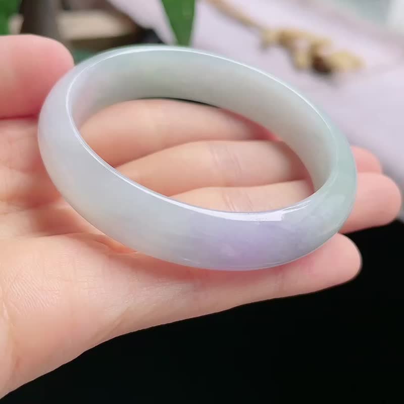 冰种 天然翡翠 缅甸 A玉 玉镯 • 糯冰种翡翠贵妃镯 - 手链/手环 - 玉石 粉红色