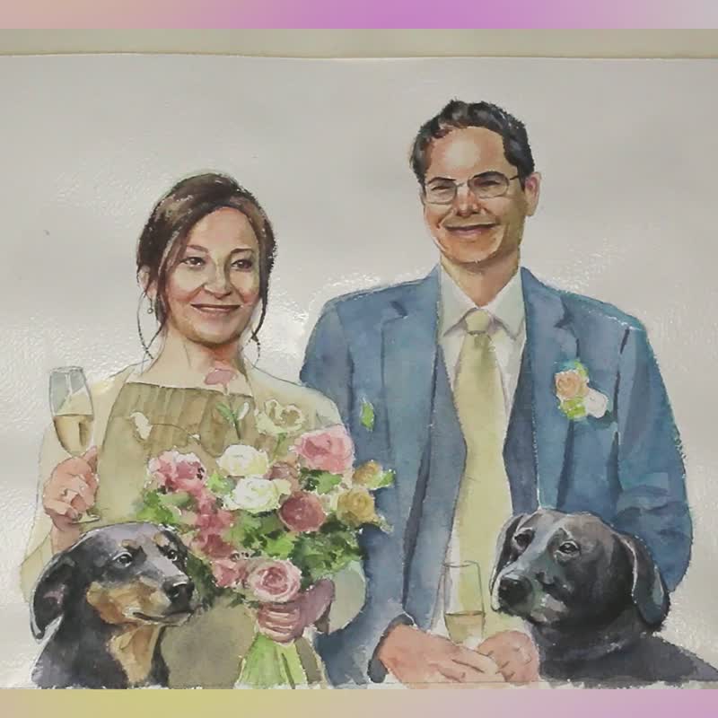 手绘画/似颜绘 水彩客制画像 礼物定制 毛孩子 人像画 宠物 礼物 - 订制画像 - 纸 